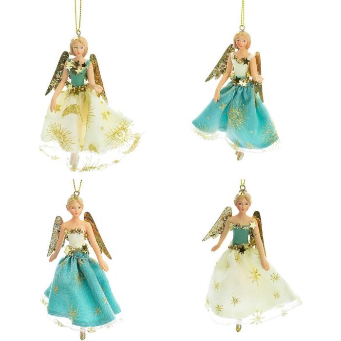 Gisela Graham Resin Aqua Blue & Gold Starburst Angel